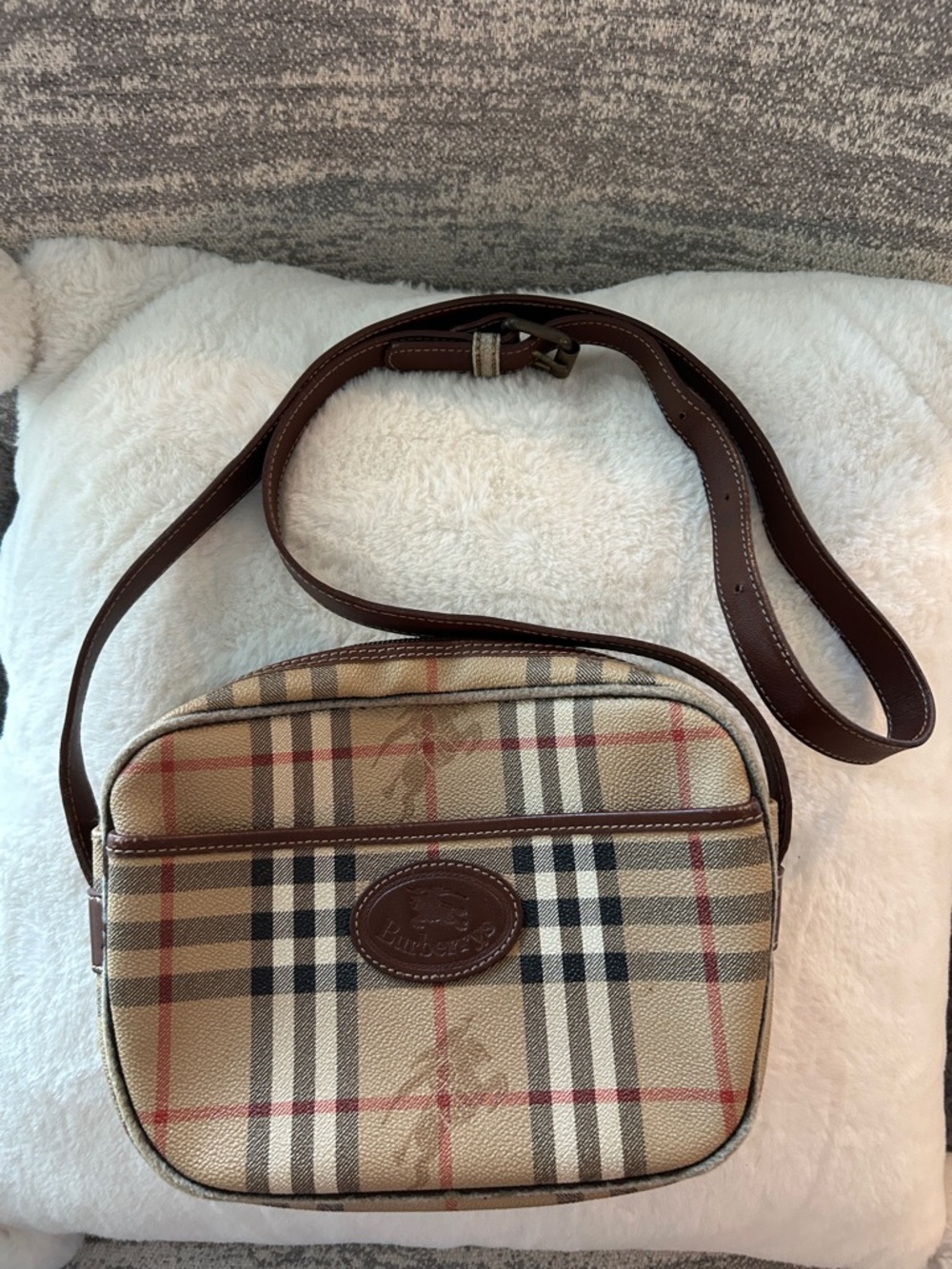 Burberry Tan Plaid Crossbody with Brown Leather Strap - Picture 3 of 7